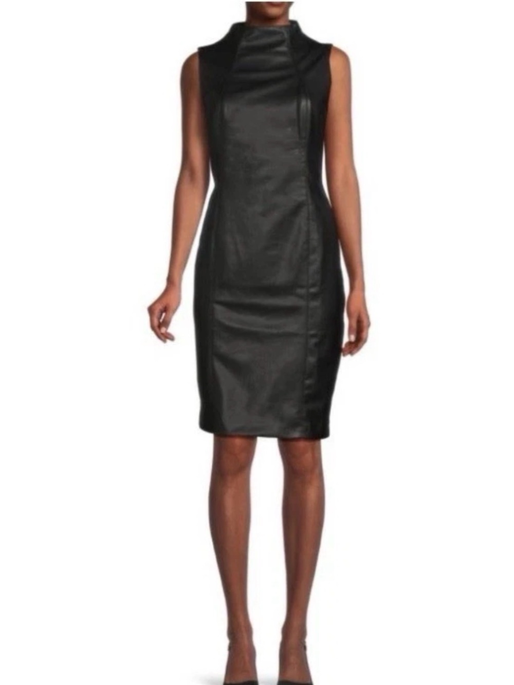 J. McLaughlin Delmar Faux Vegan Leather Sheath Mini Dress Funnel Neck Java NWT S